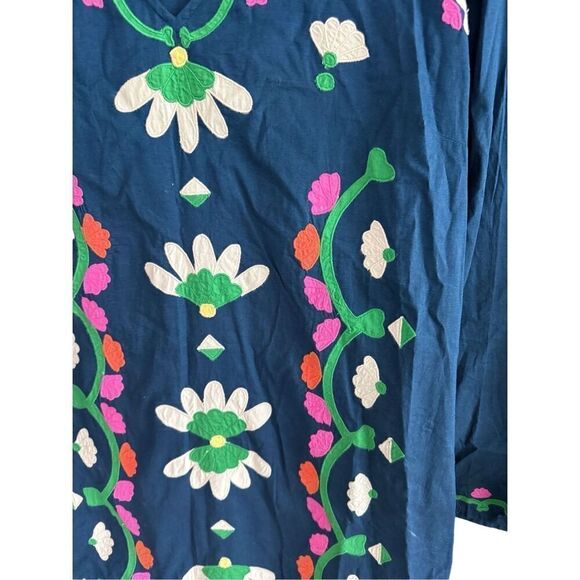 Frances Valentine Womens Blue Embroidered Floral Mini Shift Tunic Dress Medium - Picture 10 of 11